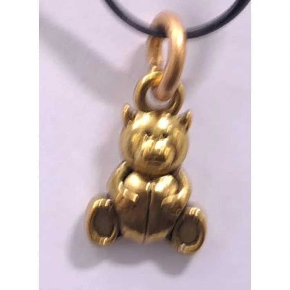 New Handmade Teddy Bear Charm Pendant Childrens Gold Tone 2 Sided Sitting Gift